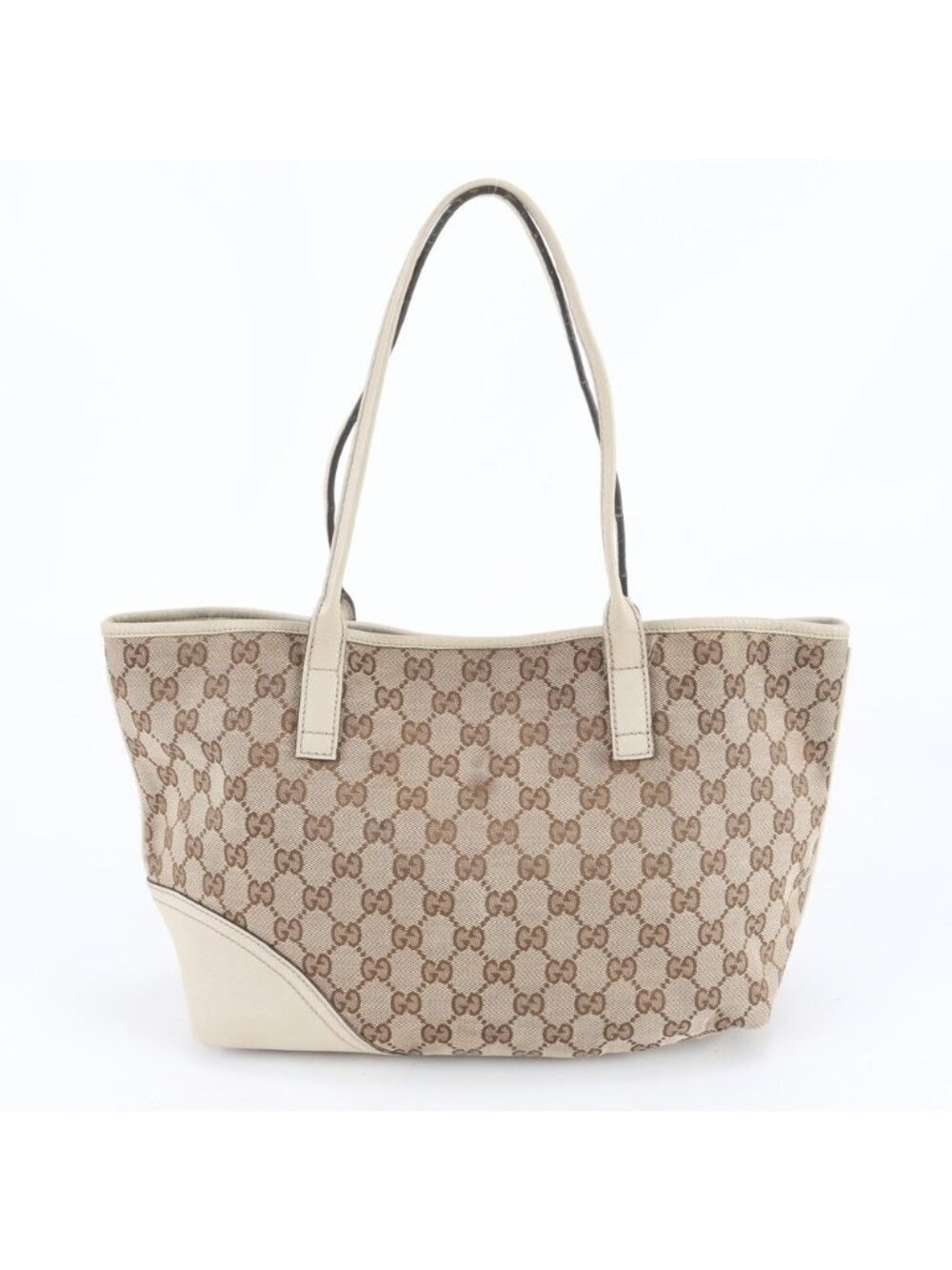 Gucci GG Canvas New Brit Leather Tote Shoulder Hand Beige - Picture 3 of 10